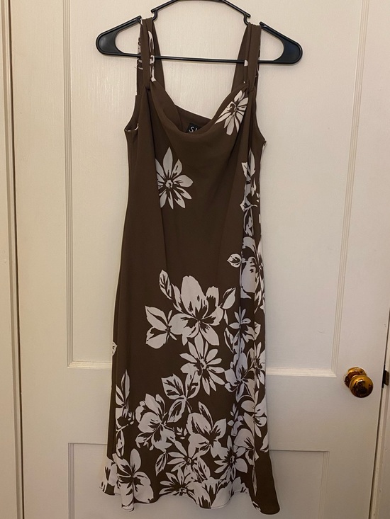 S.L. Fashions Dresses & Skirts - S.L. Fashions Brown Midi Dress with White Floral Print
